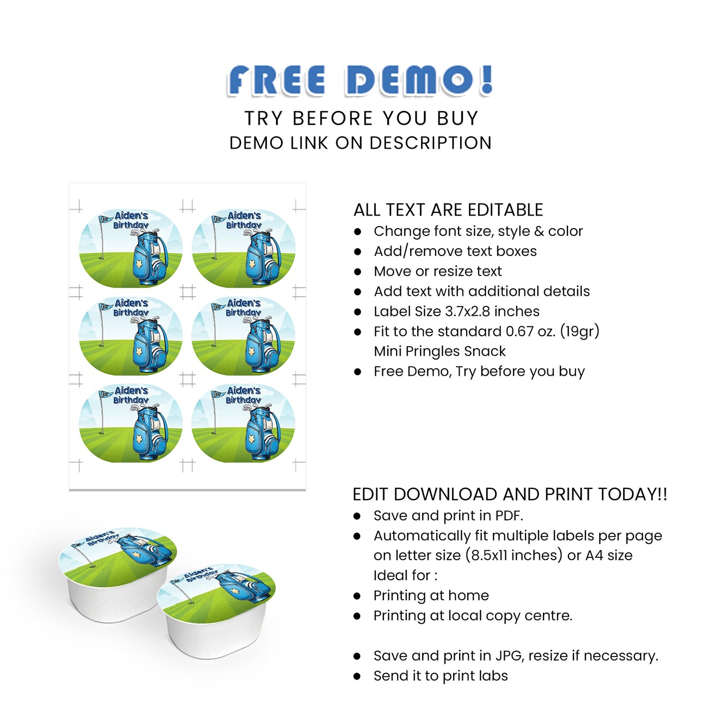 Mini Pringles Labels with Golf Theme - Add a Personal Touch to Your Party Snacks