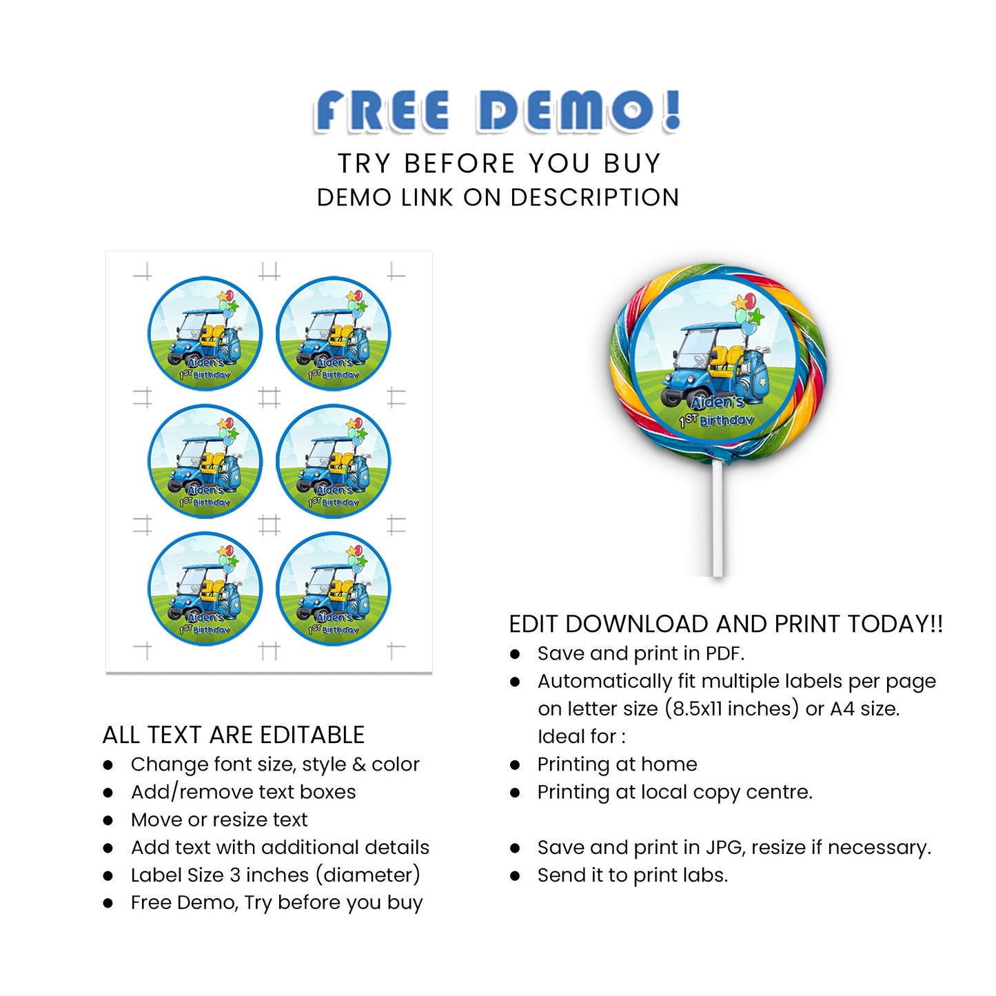 Custom Golf Lollipop Labels - Personalize Your Sweets for Golf Themed Parties