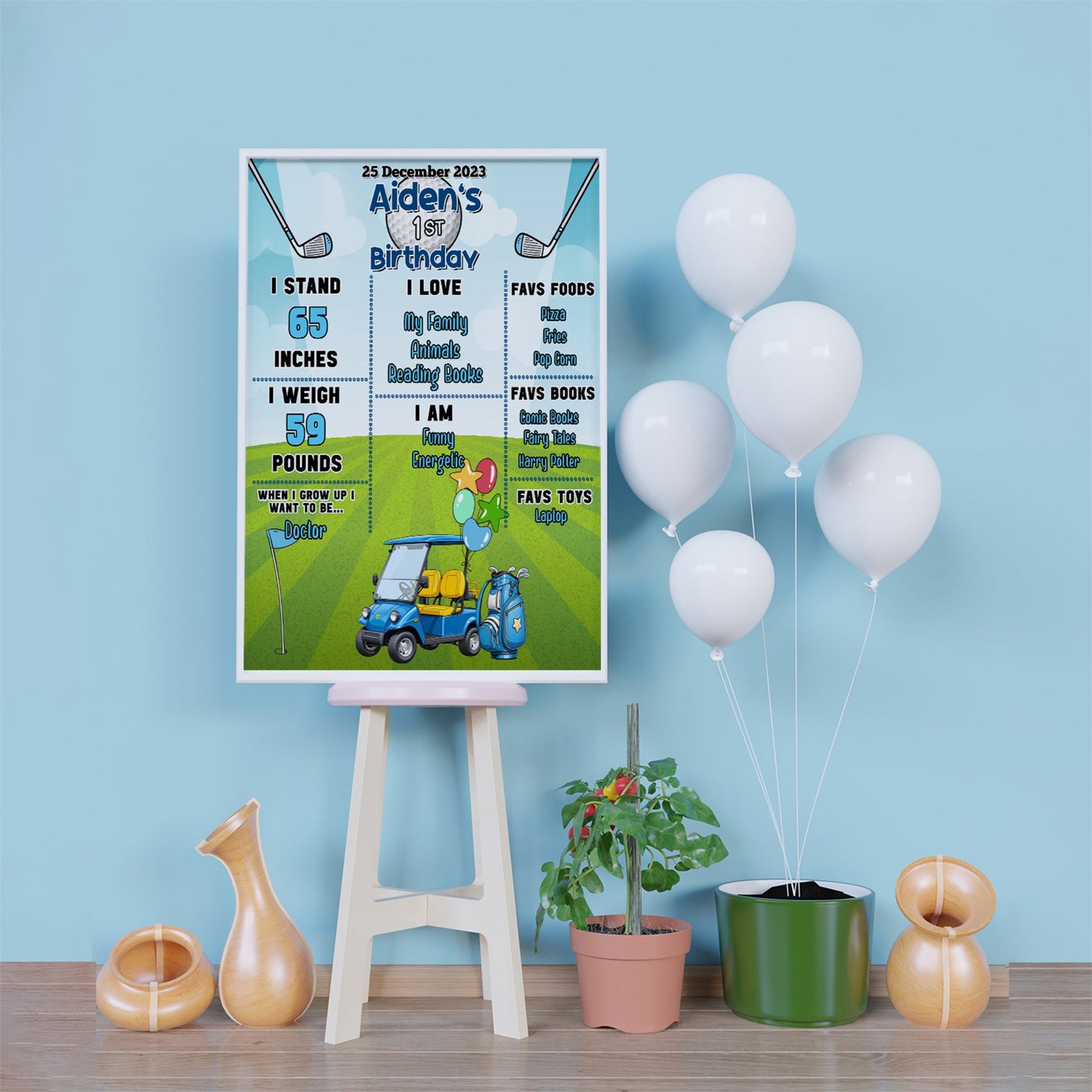 Golf Birthday Decorations, Mini Golf Party Supplies, Hole in One Birthday Themed, Golf Digital Template, Editable Golf Image SVG PNG