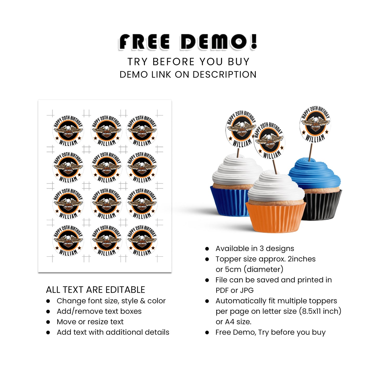 Harley Davidson Cupcake Toppers - Personalized Touch for Your Sweet Treats