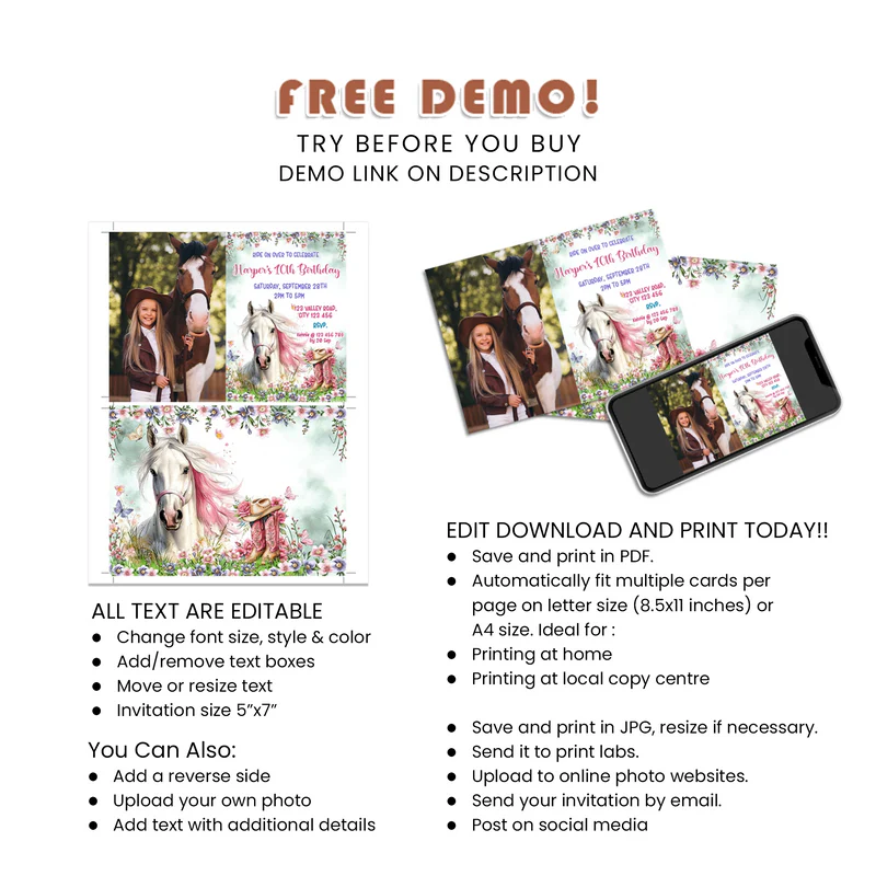 Horse Equestrian Photo Card Invitations Personalized Party