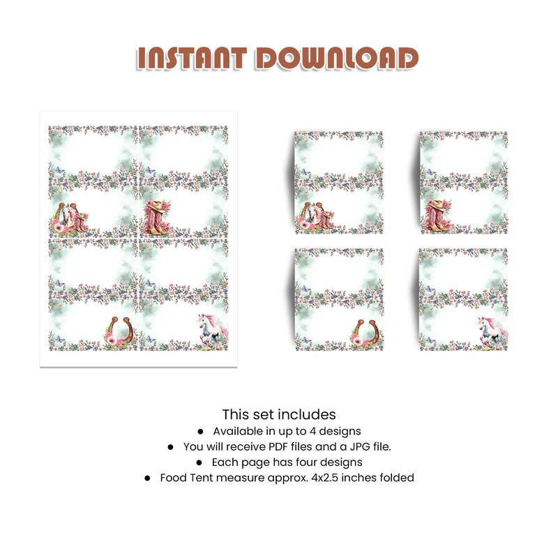 Horse Equestrian Food Cards Custom Printable Party Labels