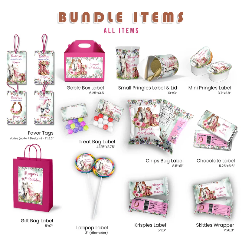 Horse Birthday Decorations, Cow girls Party Supplies, Horseshoe Themed, Horse Digital Template, Editable Horse Equestrian Image SVG PNG