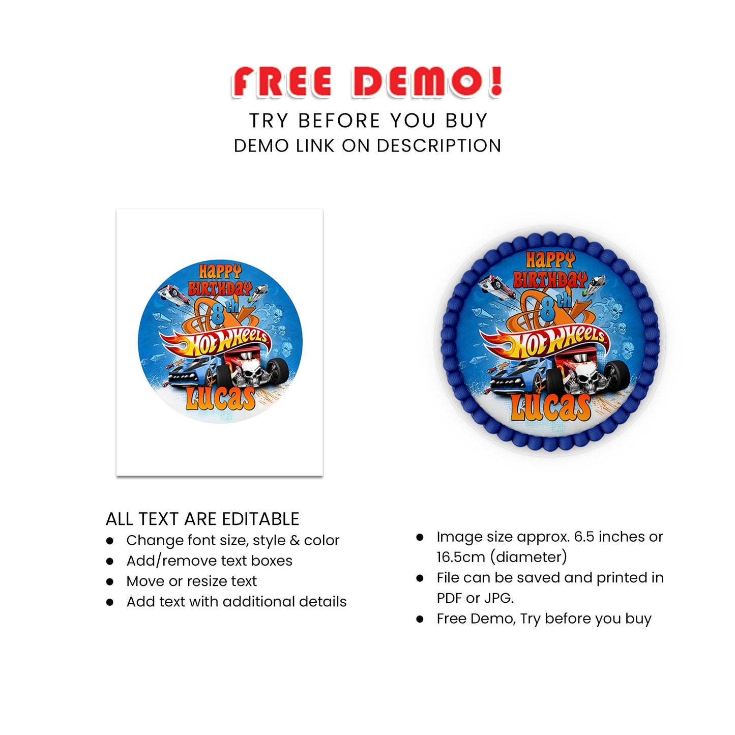 Make Your Cake Stand Out with Our Round Hot Wheels Personalized Cake Images