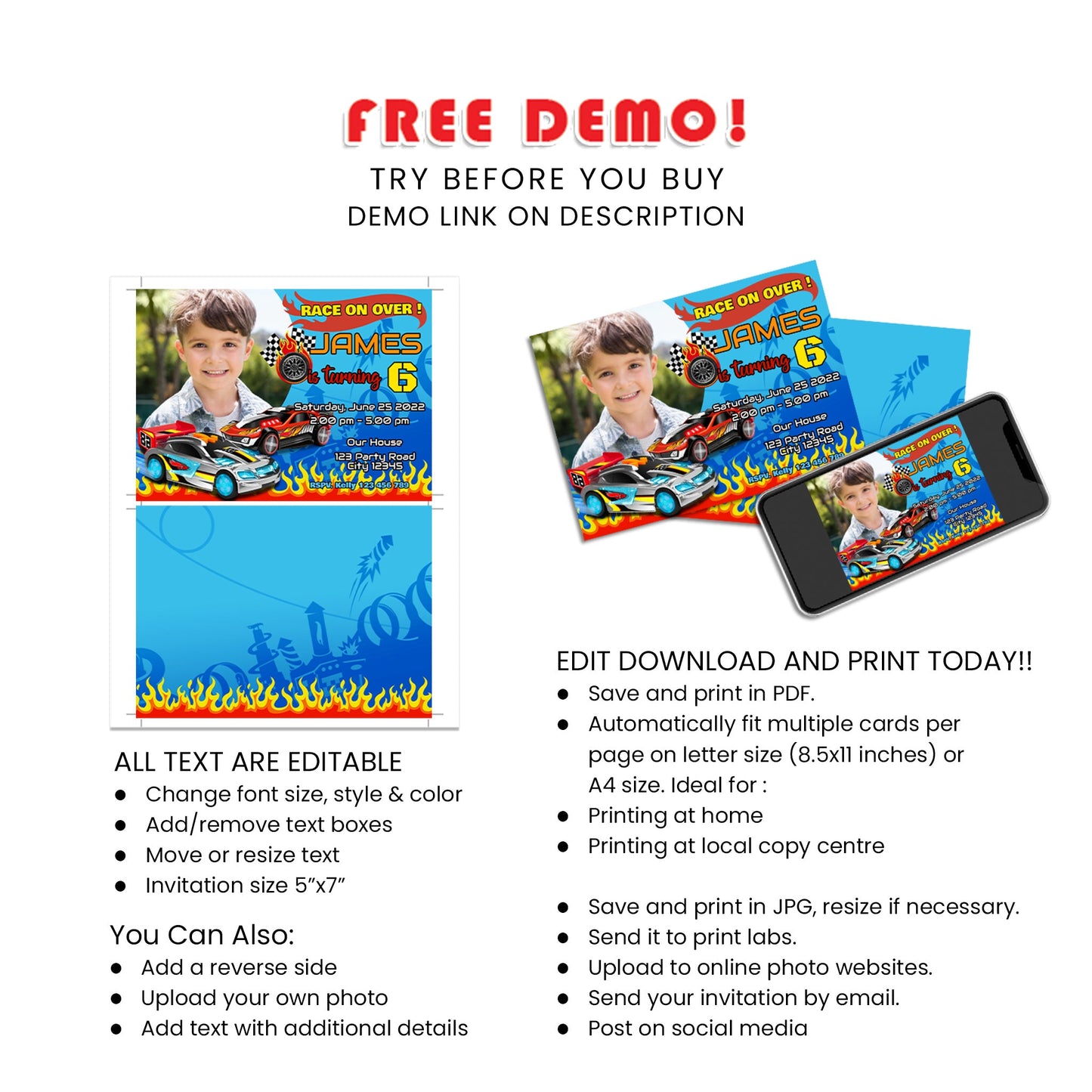 Make Invitations Memorable with Our Hot Wheels Personalized Photo Card Invitations