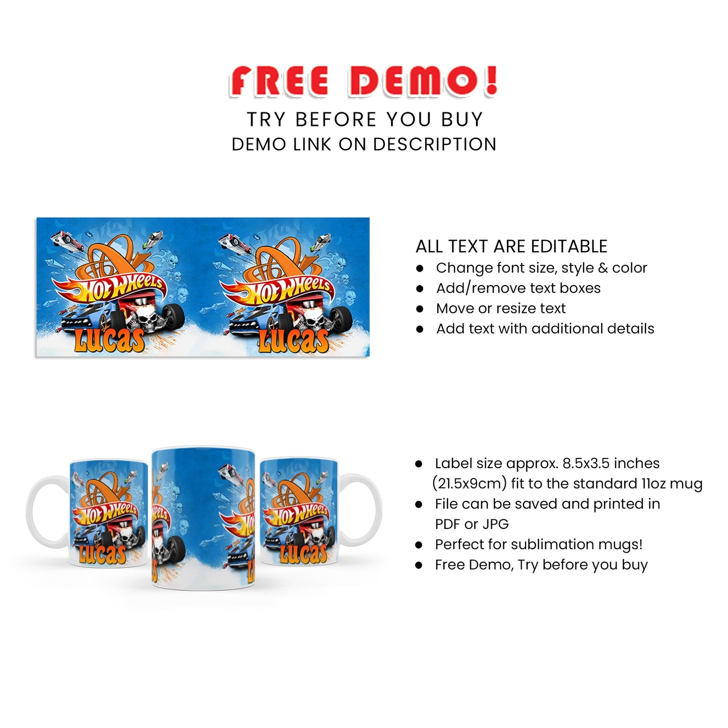 Enjoy Your Beverage with Our Hot Wheels Sublimation Mug