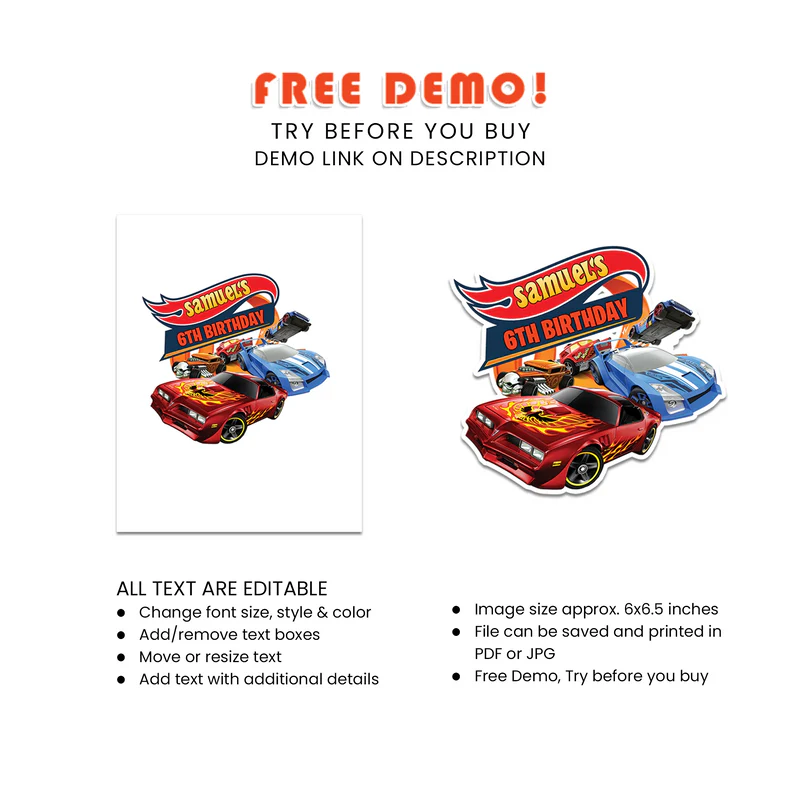 Hot Wheels Cars Personalized Cake Toppers Custom Design