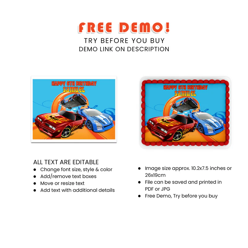 Best Hot Wheels Cars Personalized Icing Sheet Topper Images