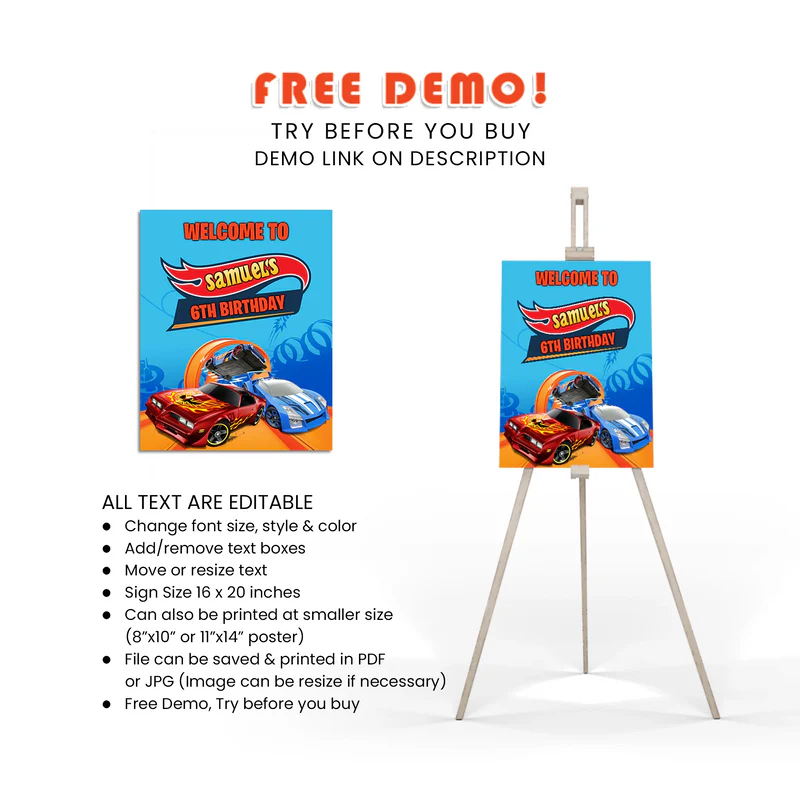 Hot Wheels Cars Welcome Sign Decoration