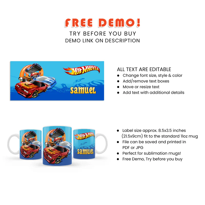 Hot Wheels Cars Sublimation Mug Design