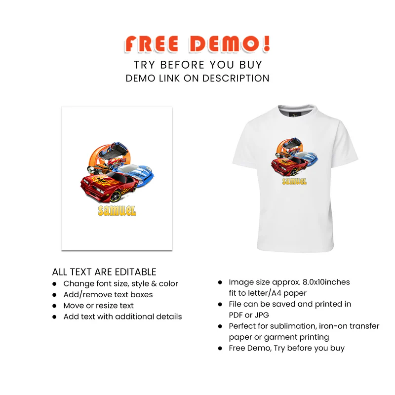 Hot Wheels Cars Sublimation T-Shirt Printable