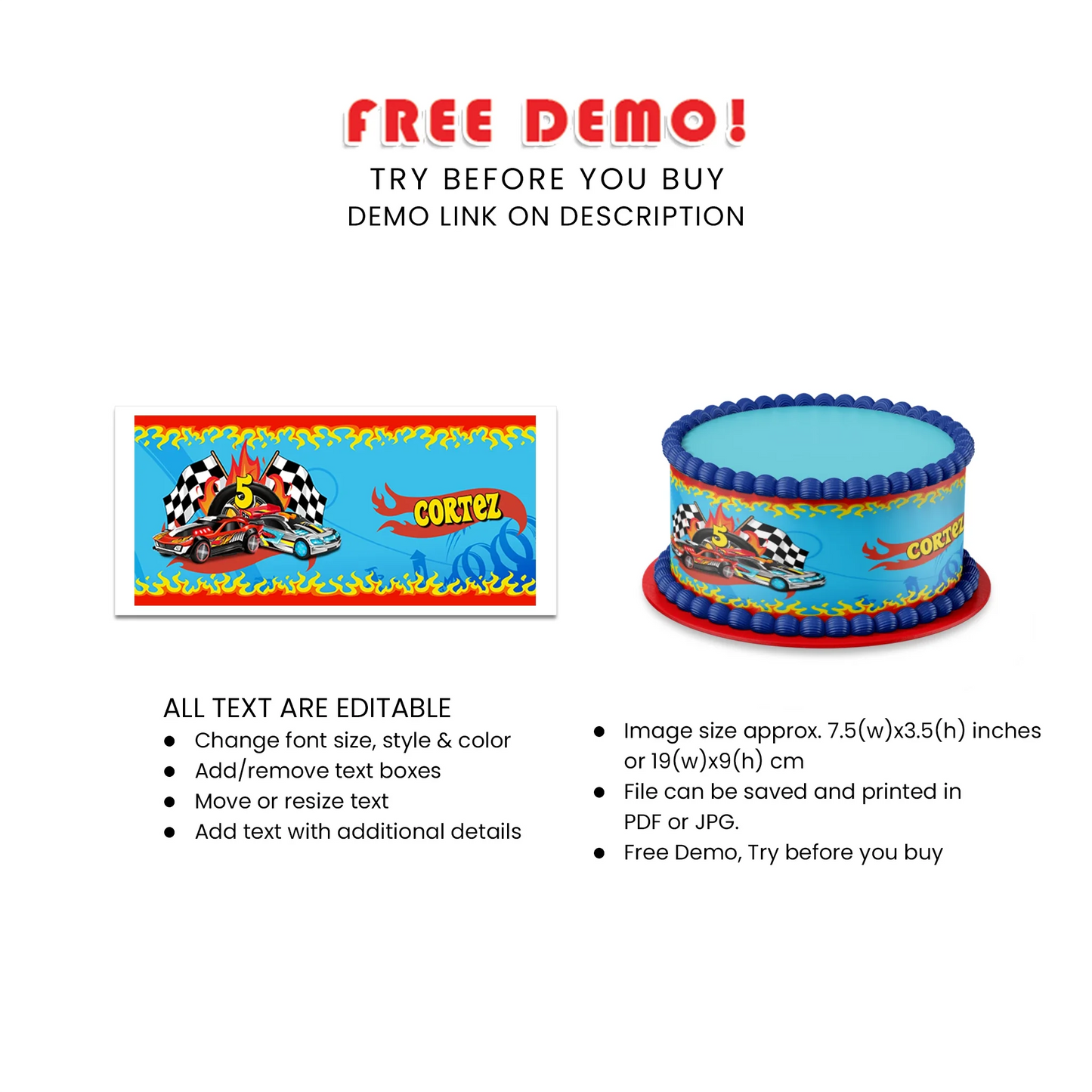 Hot Wheels Personalized Cake Strips