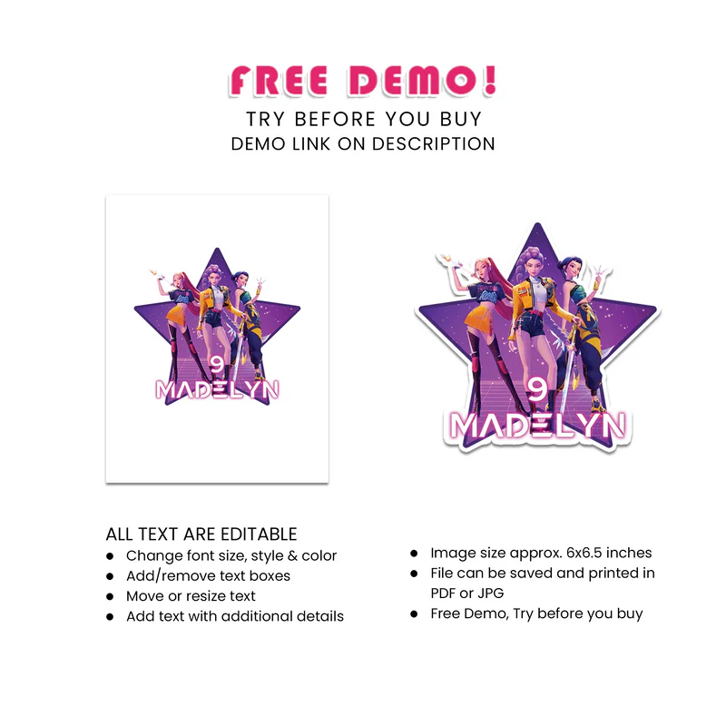 Huntrix Kpop Demon Hunters cake toppers personalized party decoration