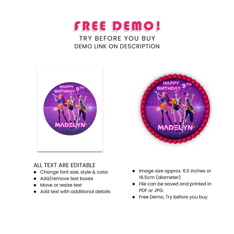 Huntrix Kpop Demon Hunters edible icing sheet cake images custom