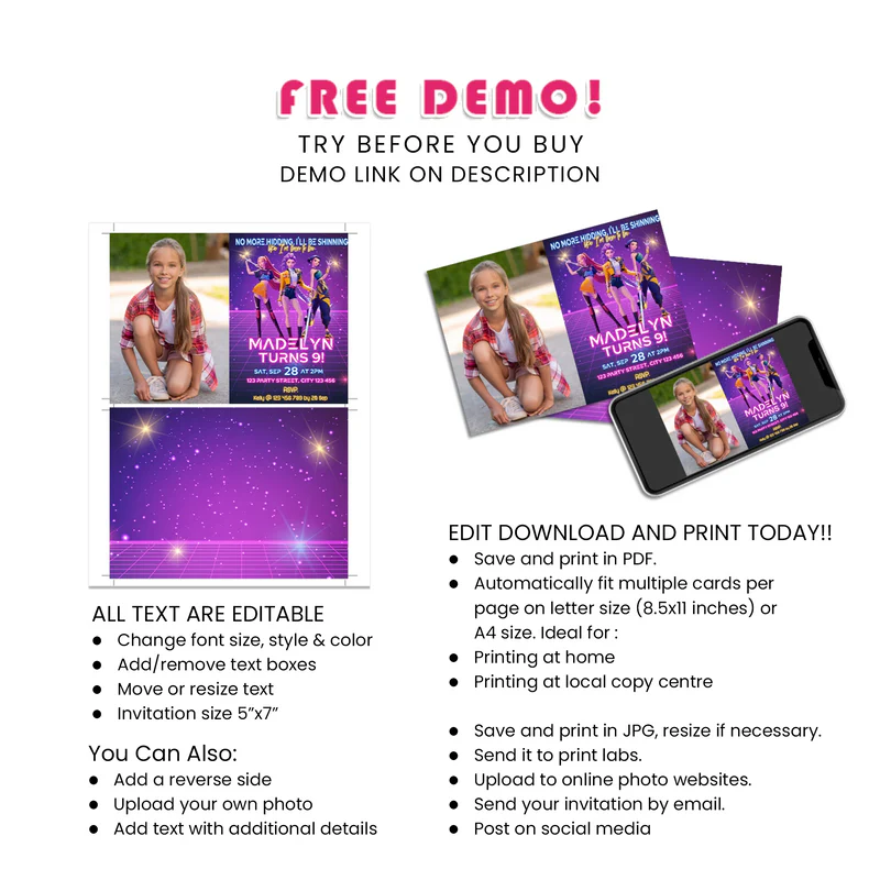 Huntrix Kpop Demon Hunters photo card invitations personalized
