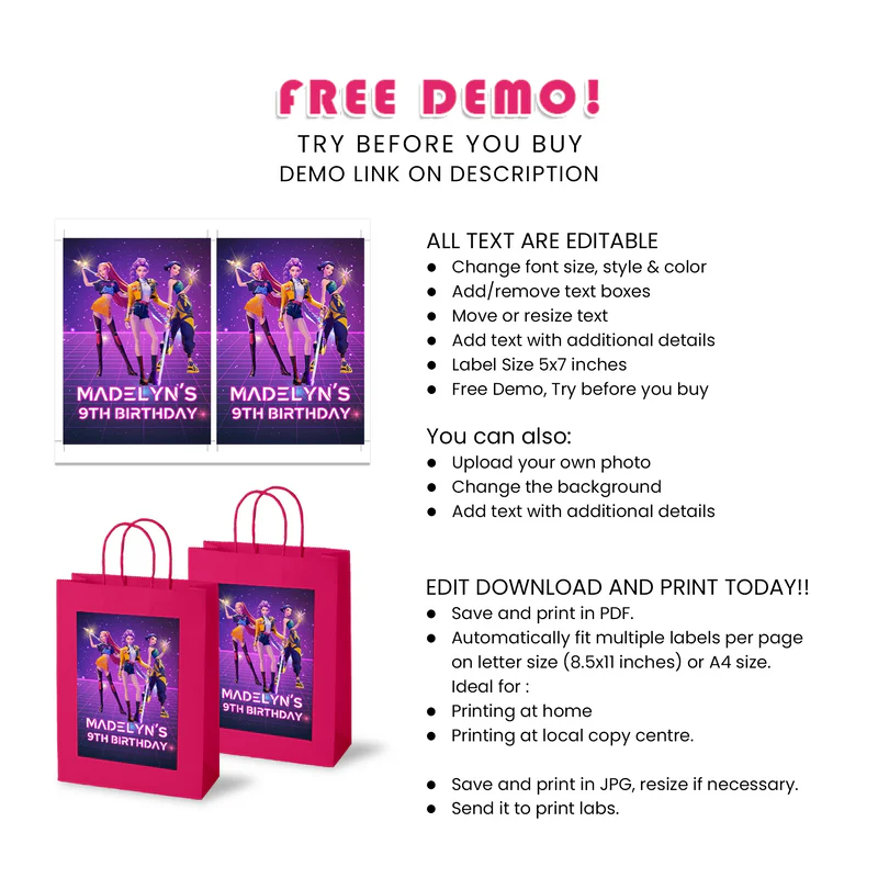 Huntrix Kpop Demon Hunters goodie bag label party favor sticker