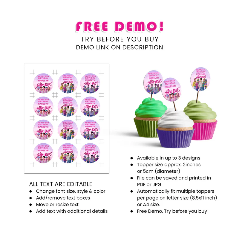 Huntrix - Saja Boys Cupcakes Toppers Personalized Party Decor
