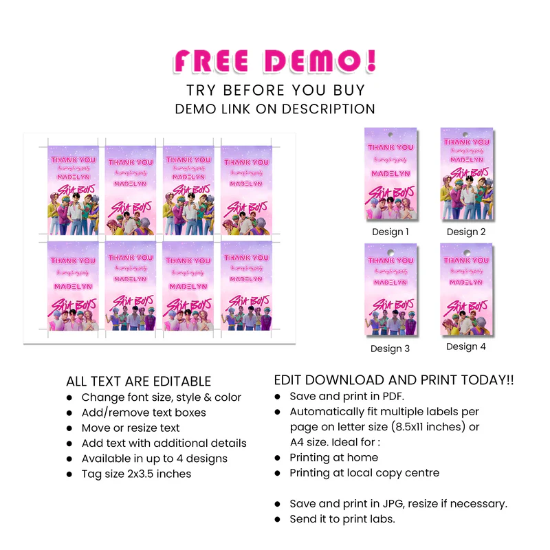 Huntrix - Saja Boys Favor Tags Personalized Party Supplies