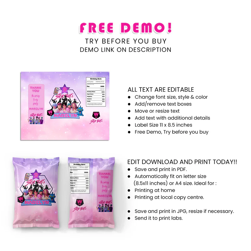 Huntrix - Saja Boys Chips Bag Label Custom Party Wrapper