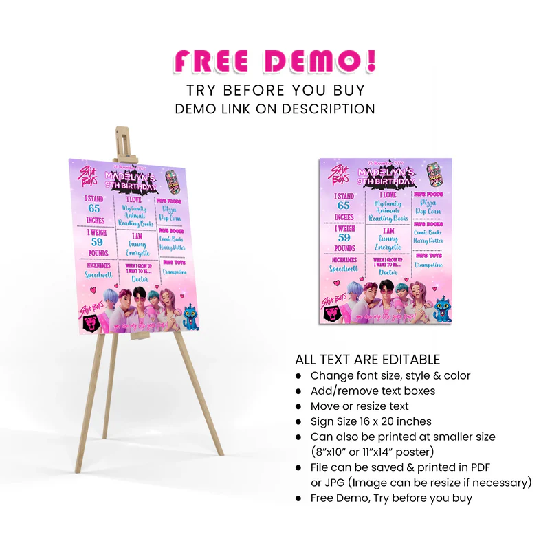 Huntrix - Saja Boys Milestone Poster Personalized Birthday Display