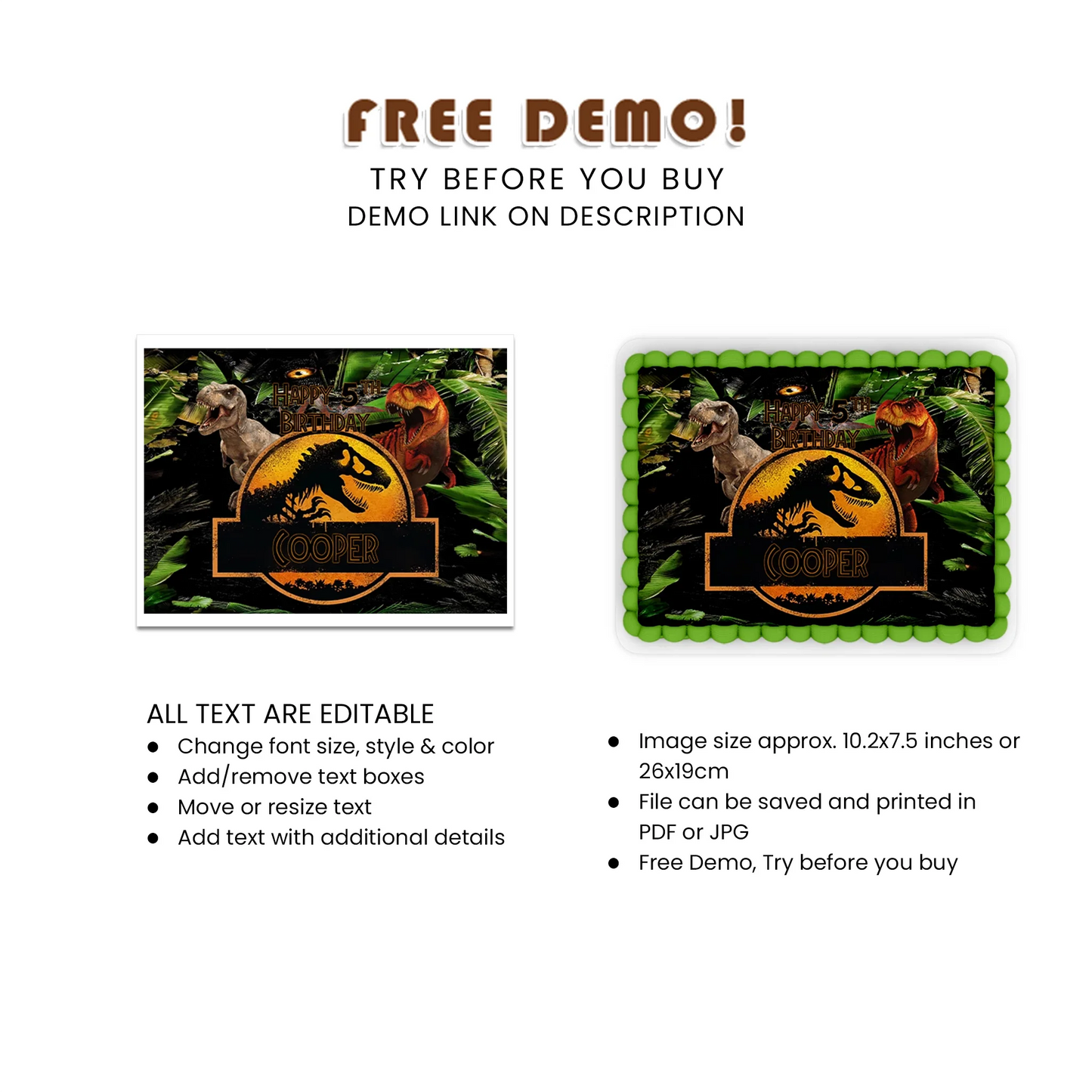 Jurassic World Personalized Sheet Cake Topper - Custom Sheet Cake Toppers for Jurassic World Fans