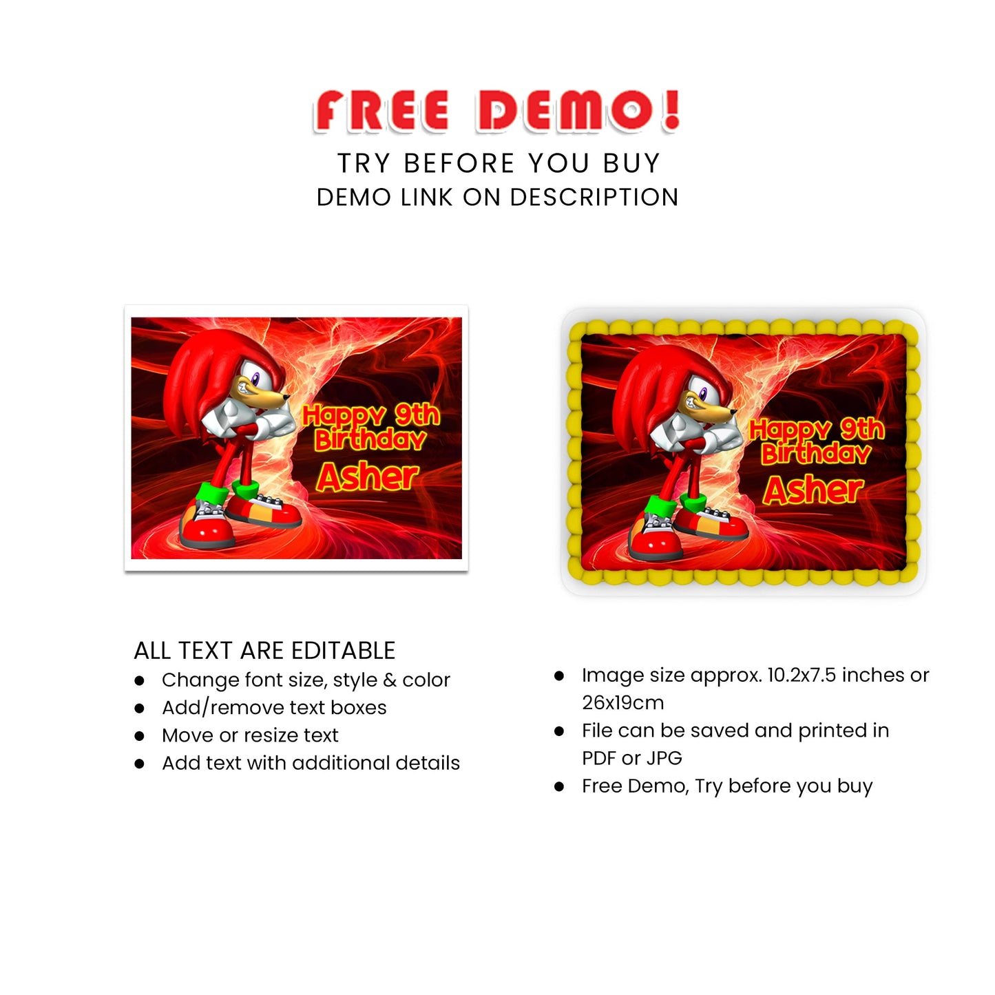 Make Your Event Special with Knuckles the Echidna Sheet Cake Images - Rectangle