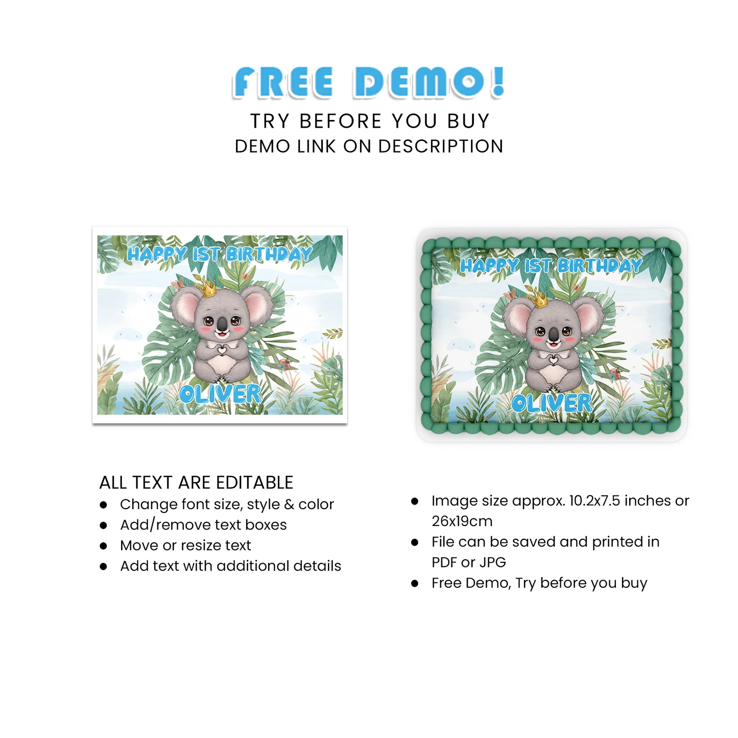 Koala Personalized Sheet Cake Topper – Custom Cake Decoration