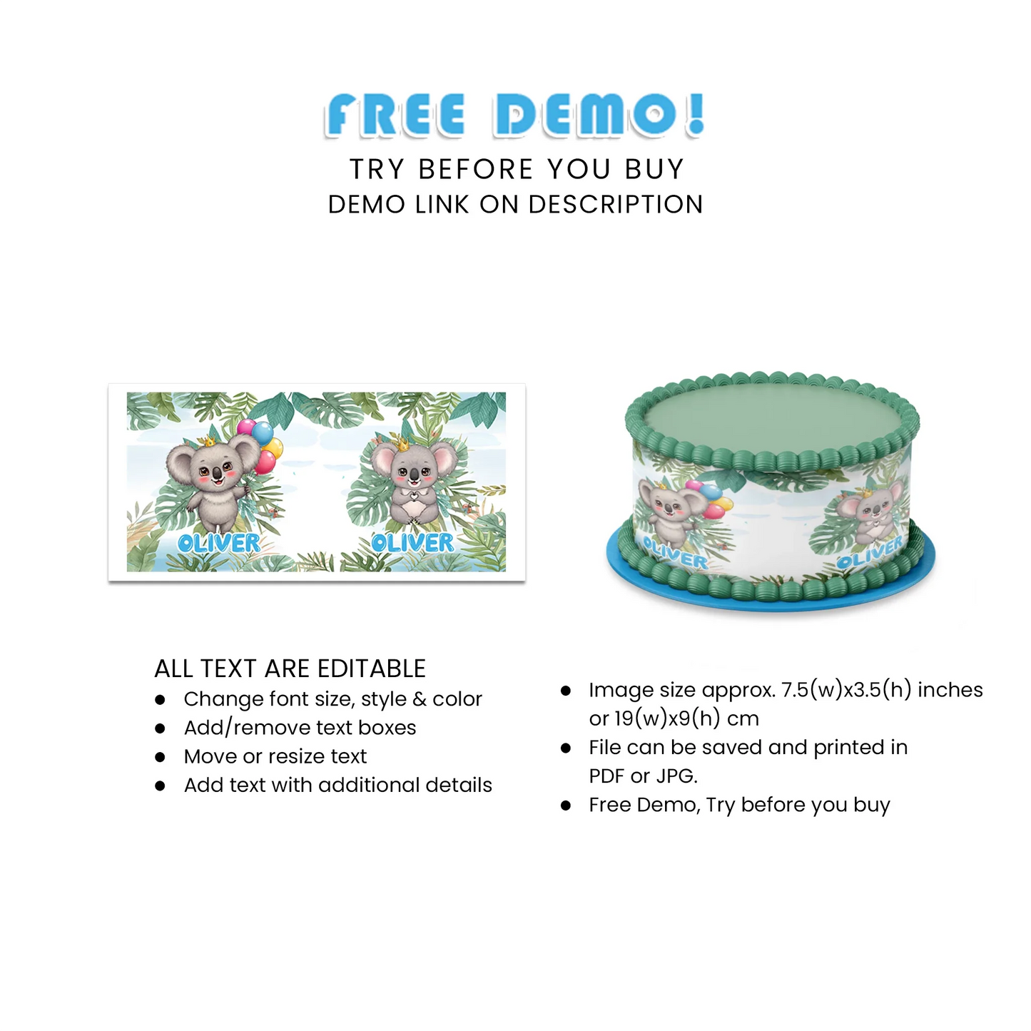 Koala Personalized Cake Strips