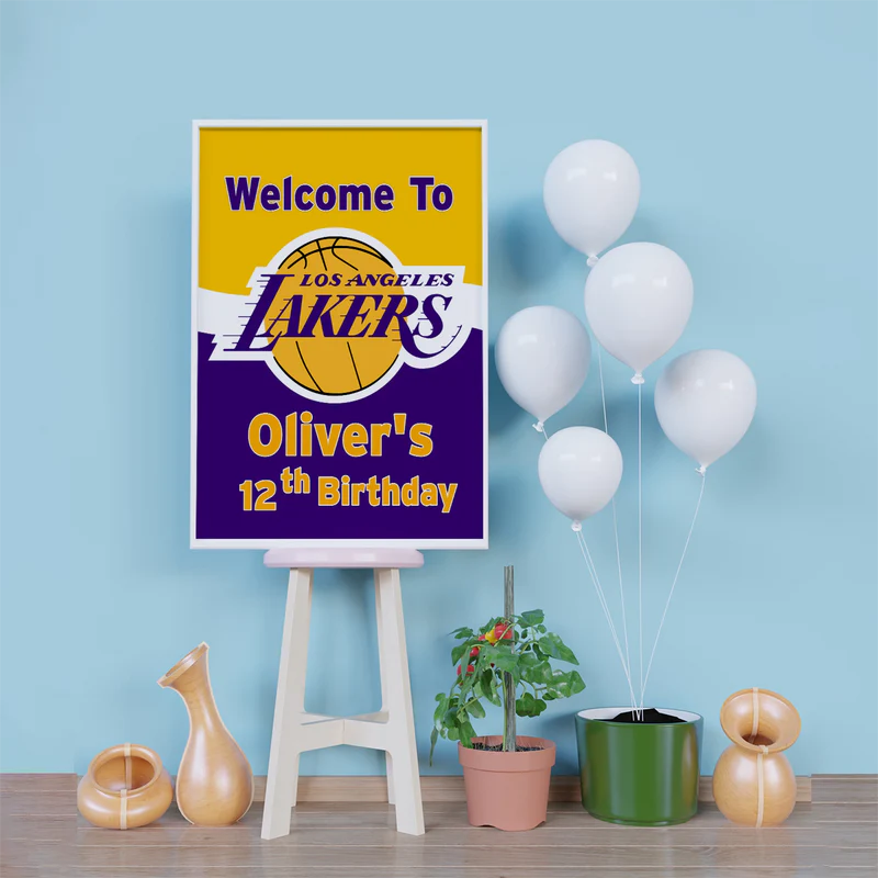 LA Lakers Birthday Decorations, NBA Team Party Supplies, Basketball Themed, Los Angeles Lakers Digital Template, Editable LA Lakers Image SVG PNG