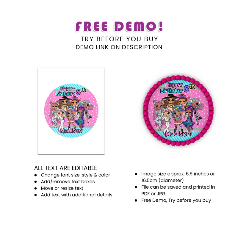 LOL Dolls Personalized Edible Icing Sheet Cake Images