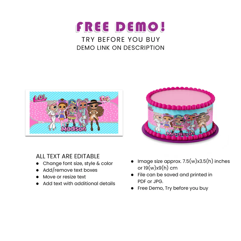LOL Dolls Personalized Edible Cake Strips -
