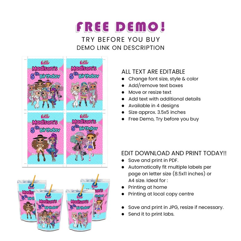 LOL Dolls Juice Pouch Label