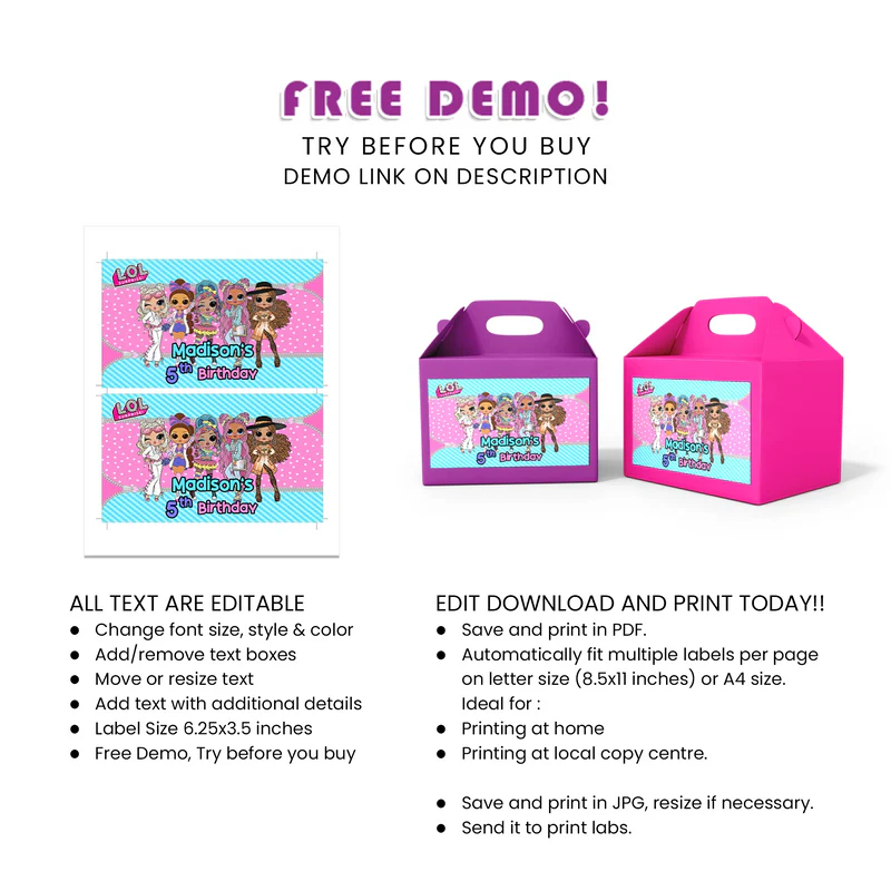 LOL Dolls Treat Box Label
