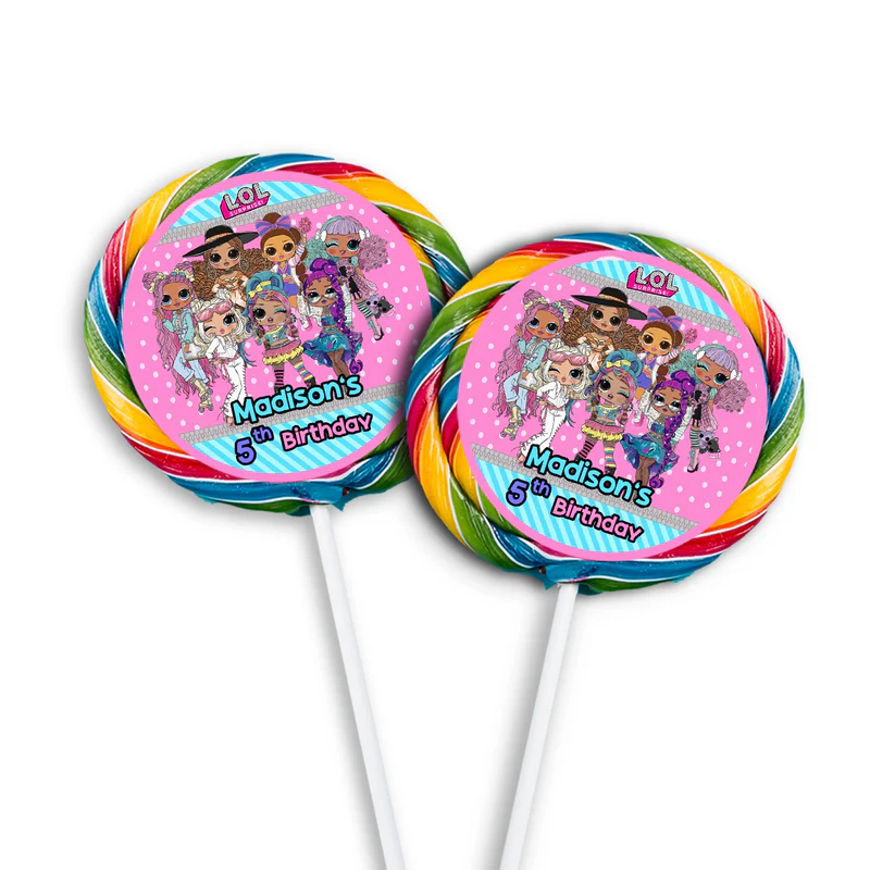 LOL Dolls Lollipop Label round stickers with LOL character designs