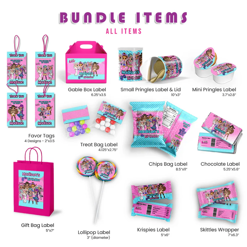 LOL Dolls Birthday Decorations, LOL Surprise Dolls Party Supplies, LOL Toys Themed, LOL Dolls Digital Template, Editable LOL Dolls Image SVG PNG