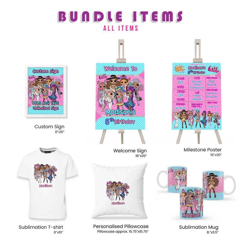 LOL Dolls Personalized Digital Template Party Pack Bundle
