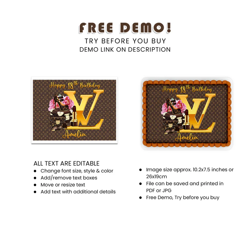 Louis Vuitton Inspired Sheet Cake Topper Custom Birthday Design