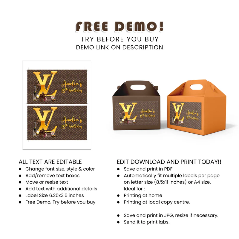 Louis Vuitton Inspired Treat Box Label Personalized Favor Sticker