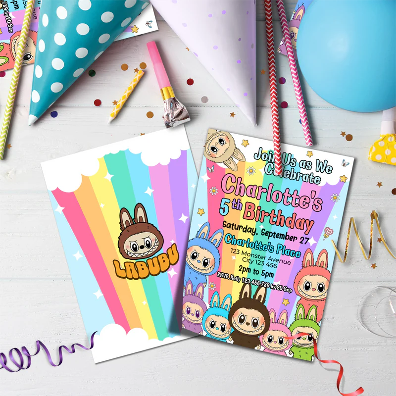 Labubu the monsters Birthday Decorations, Labubu Party Supplies, Labubu Themed, Labubu Digital Template, Editable Labubu Image SVG PNG