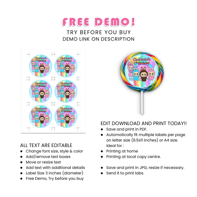 Labubu Lollipop Labels Party