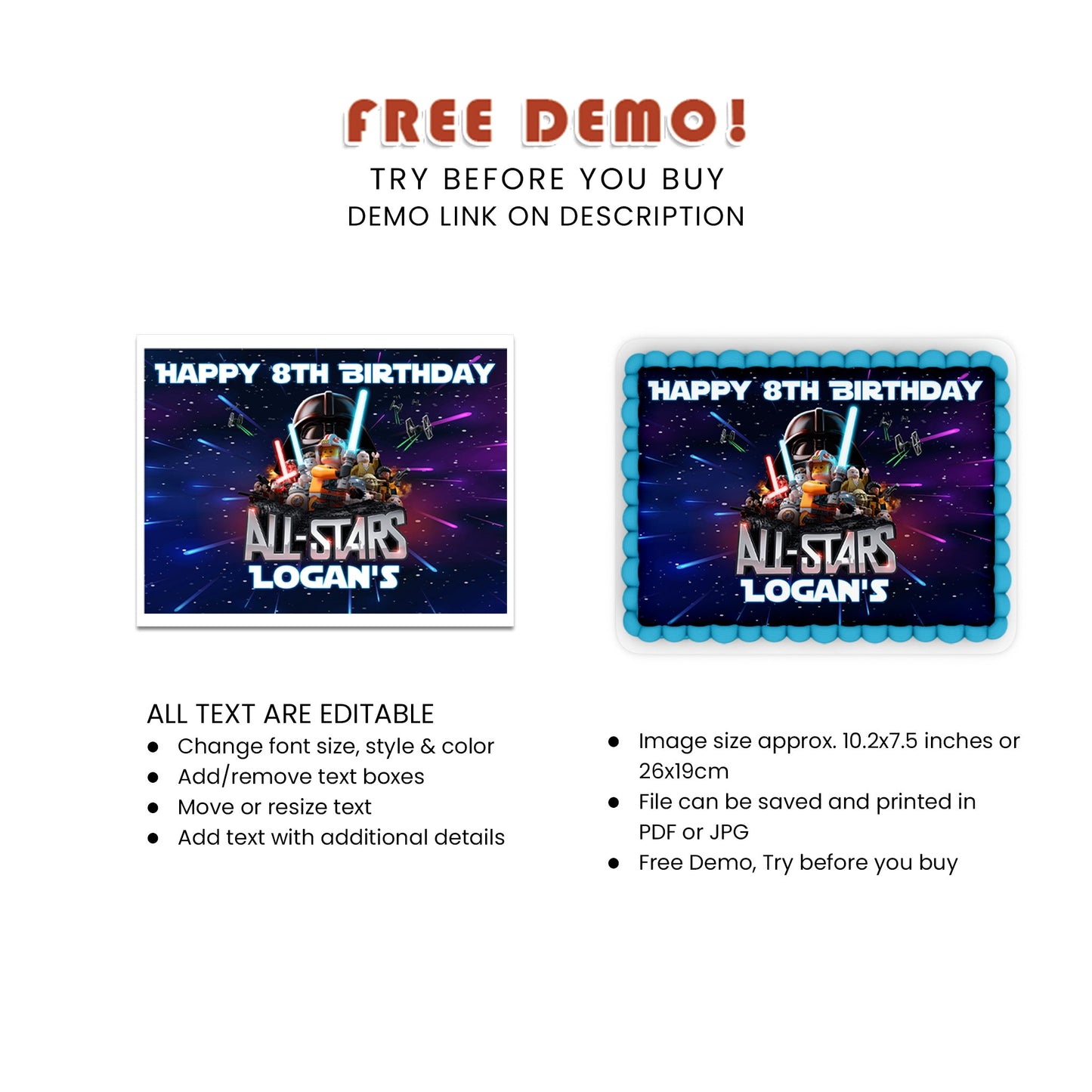 Rectangle Lego Star Wars Image Cake Toppers - Personalize Your Galactic Party