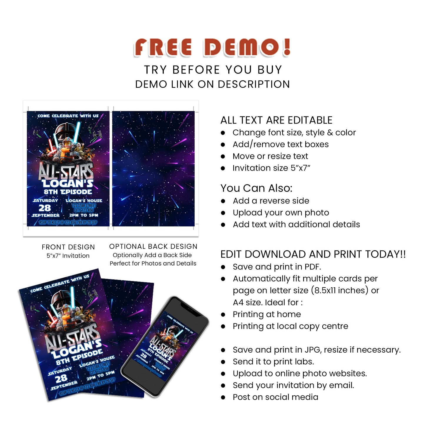 Lego Star Wars Birthday Invitations - Personalized Cards for Your Special Day