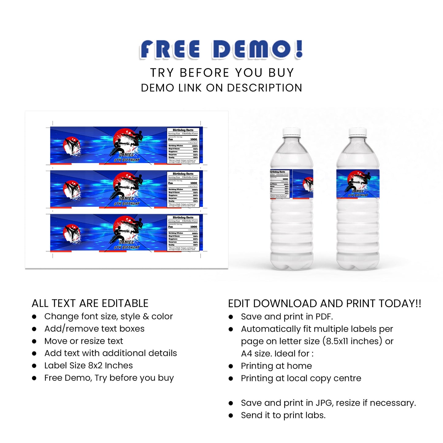 Martial Arts Water Bottle Label - Keep Your Guests Hydrated in Style