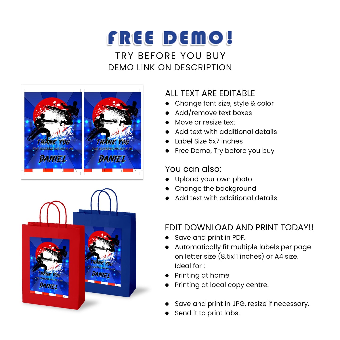 Martial Arts Goody Bag Label - Send Your Guests Home with a Smile