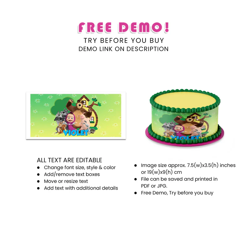 Masha and the Bear Edible Cake Strips Personalized