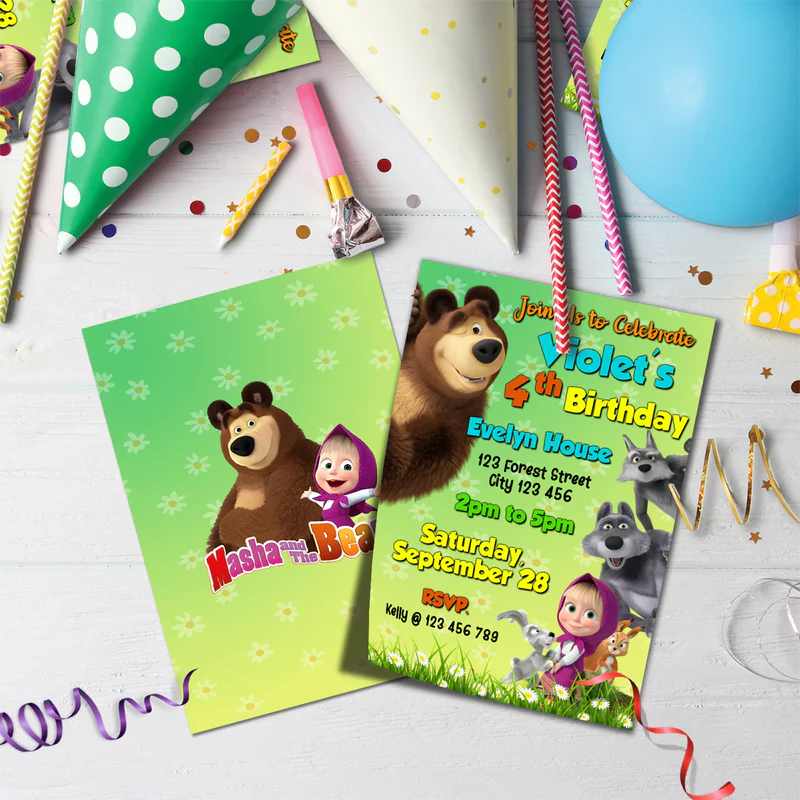 Masha and the Bear Birthday Decorations, Masha Party Supplies, Masha Themed, Masha Digital Template, Editable Masha and the Bear Image SVG PNG