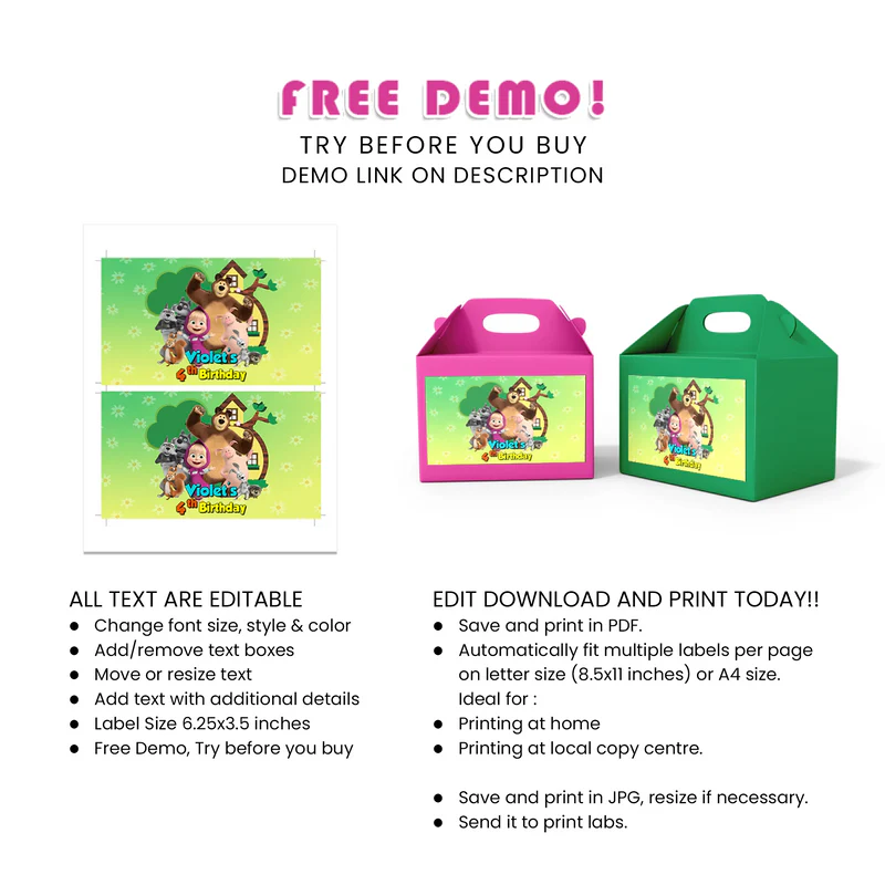Masha and the Bear Treat Box Labels