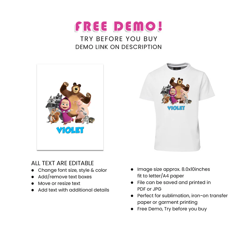Masha and the Bear Sublimation T-Shirt