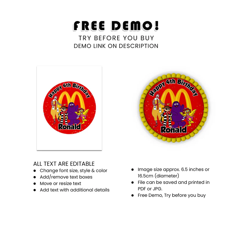 McDonalds Icing Sheet Cake Image Personalized for Birthday Cakes