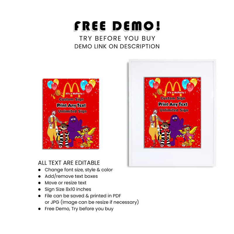 McDonalds Custom Sign Personalized Party Display for Kids Celebration